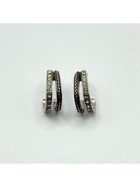 Silver Crystal Double Row Hoop Earrings